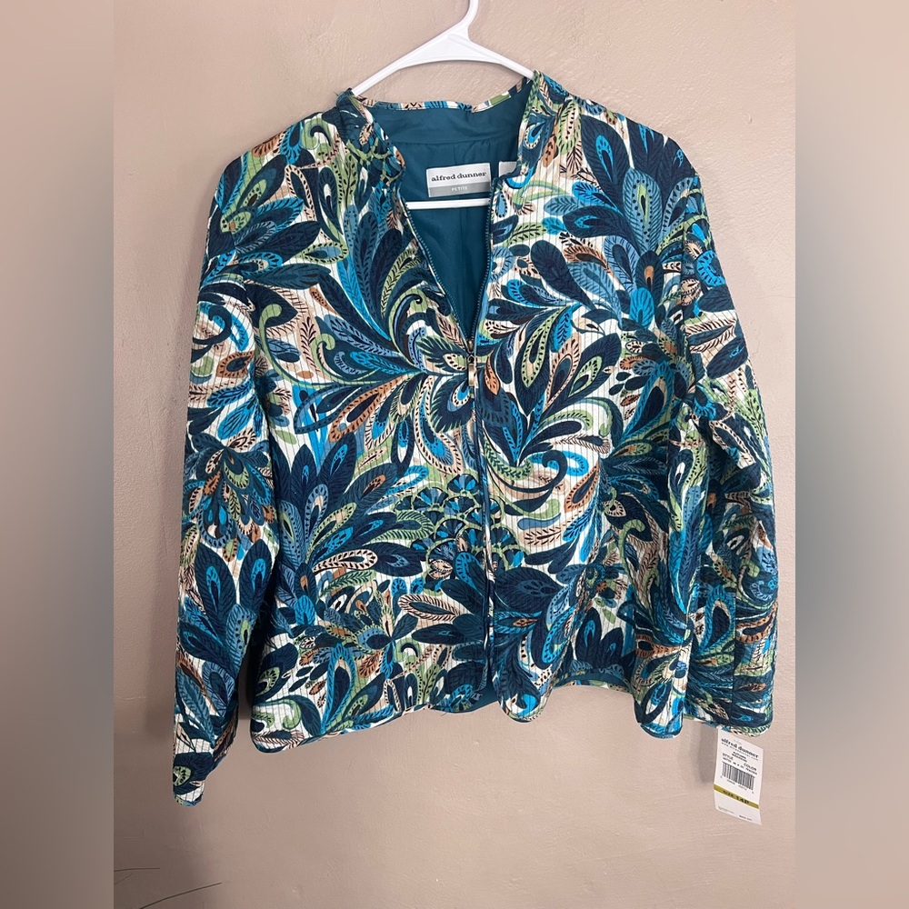 Alfred Dunner Blue and Green Leaf Pattern Jacket